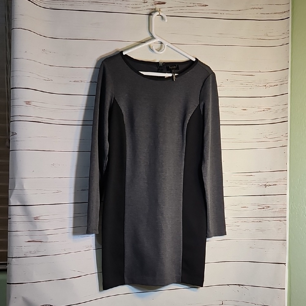 Laundry by Shelli Segal‎ Women's  Grey Black Paneled Long Sleeve Sheath Dress